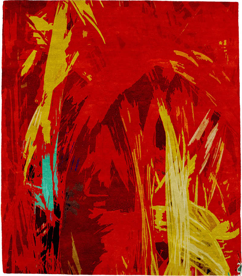 现代风格红黄色抽象图案地毯贴图-高端定制