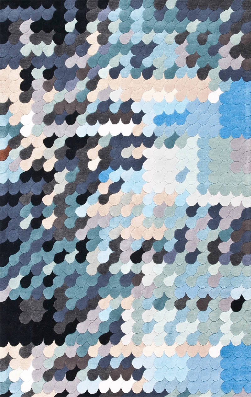 现代风格深浅蓝色几何抽象纹理图案地毯贴图