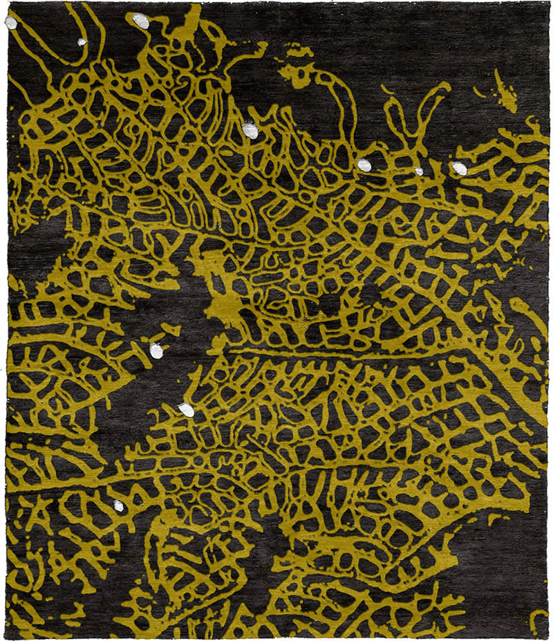 现代风格黄灰色叶子纹理图案地毯贴图-高端