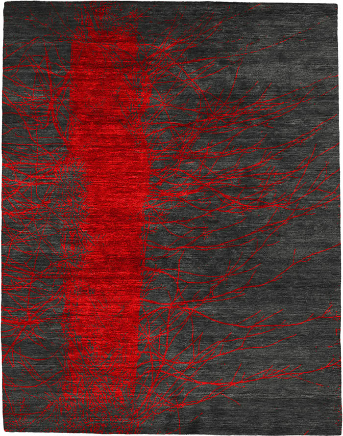 现代风格深灰红色树图案地毯贴图-高端定制