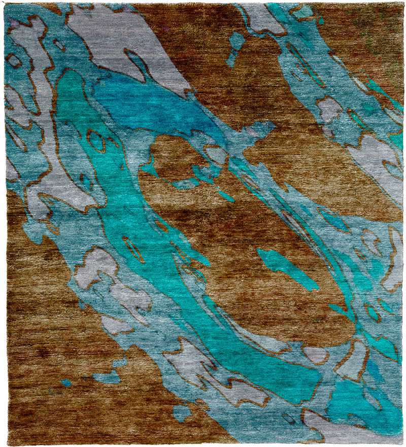 现代风格咖青蓝色抽象图案地毯贴图-高端定