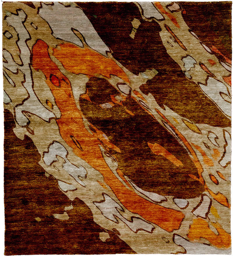现代风格咖橘黄色抽象图案地毯贴图-高端定
