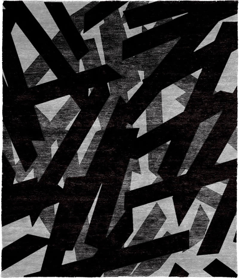 现代风格黑灰色几何条纹图案地毯贴图-2