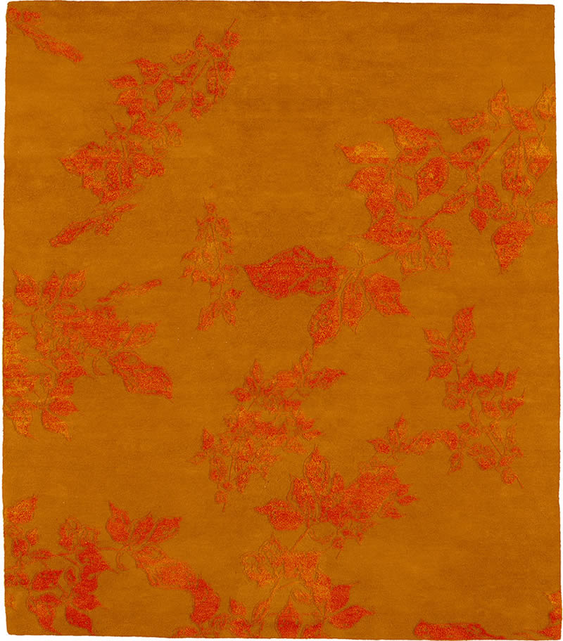 现代风格橘红色叶子图案地毯贴图