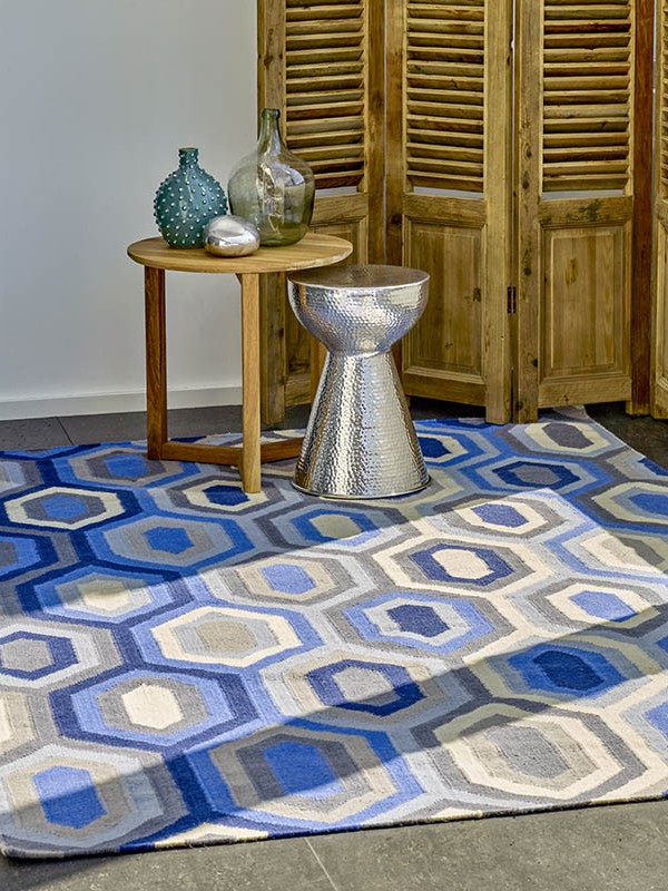 现代风格蓝灰色六角图案几何图案地毯贴图
