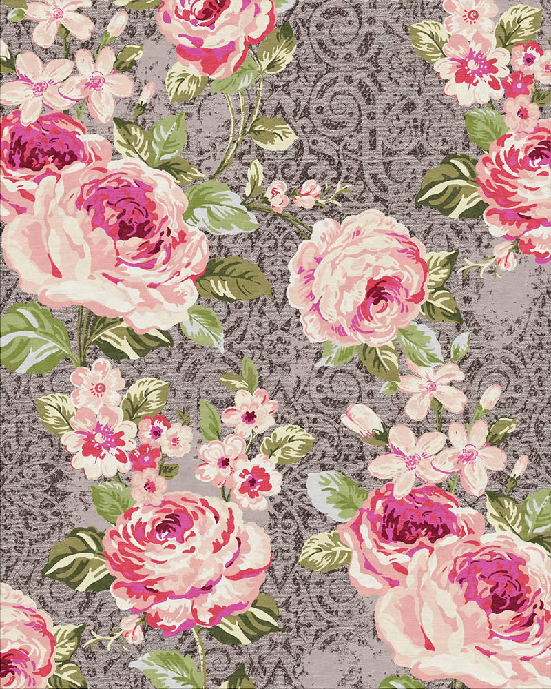 欧式风格玫红色玫瑰花朵图案地毯贴图