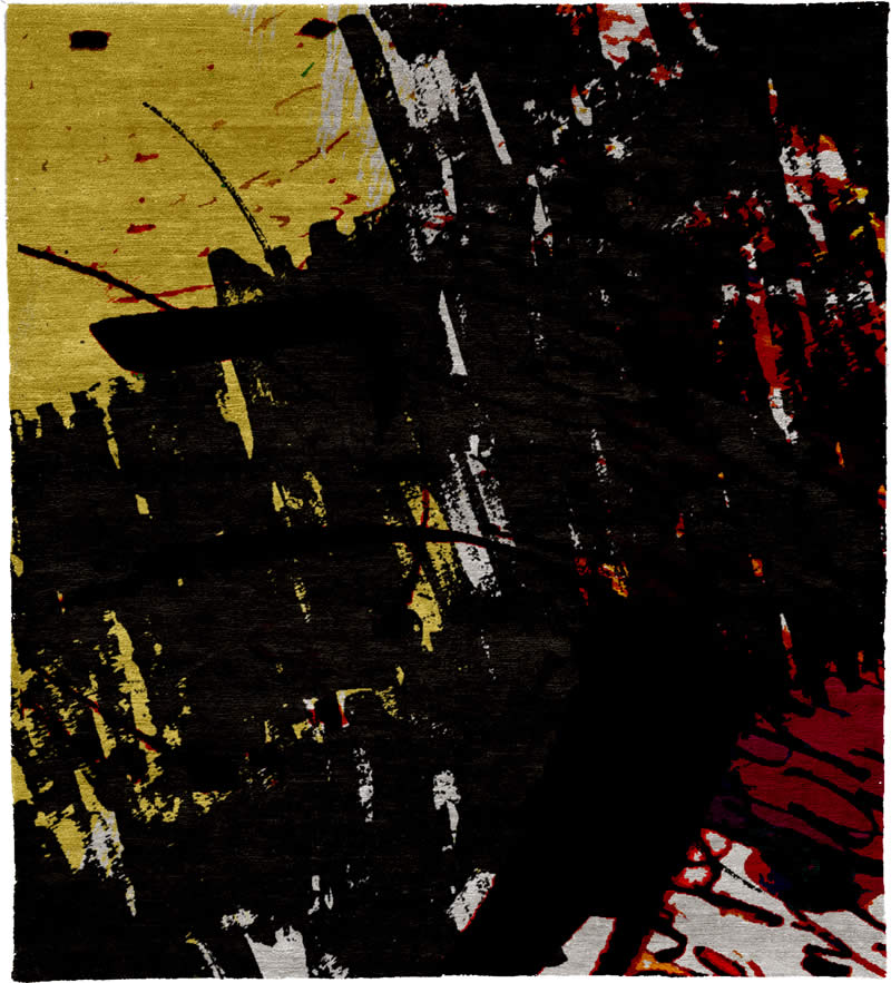 现代风格黑黄色抽象图案地毯贴图-高端定制