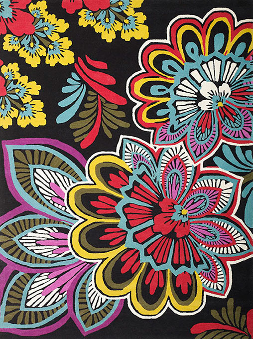 现代风格彩色花朵图案儿童地毯贴图