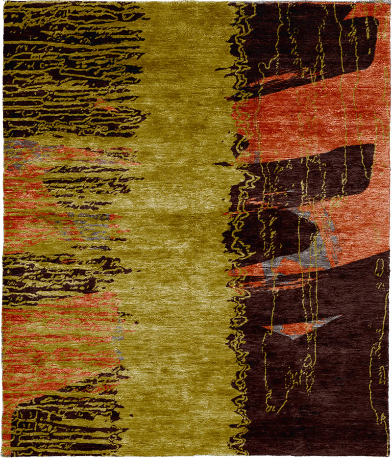 现代风格深咖橘黄色抽象图案地毯贴图-高端