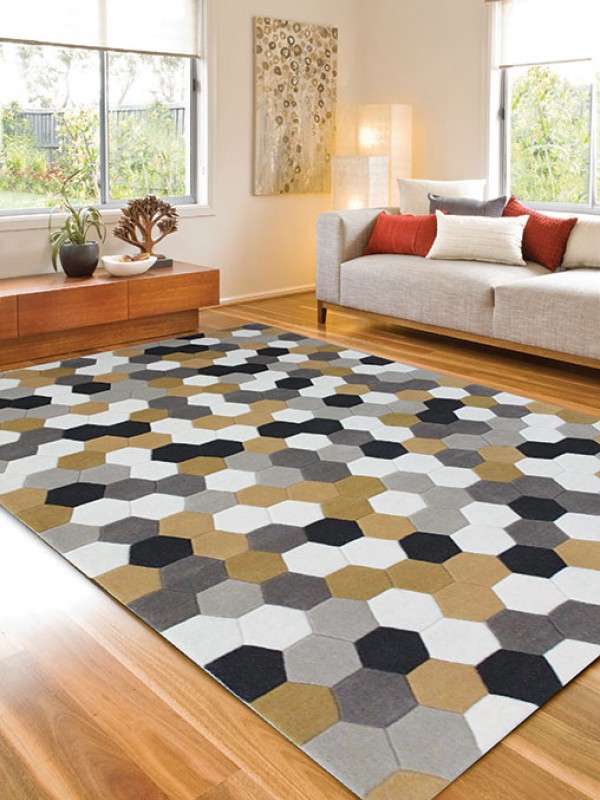 北欧风格灰黄黑色六角蜂窝图案地毯贴图