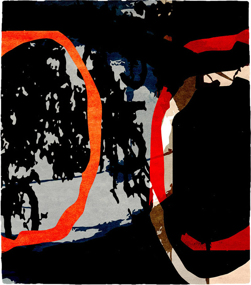 现代风格黑色红橙色简单抽象图案地毯贴图