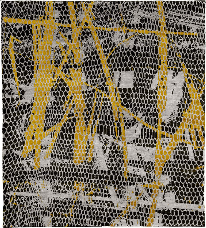 现代风格黑白黄色抽象图案地毯贴图-高端定