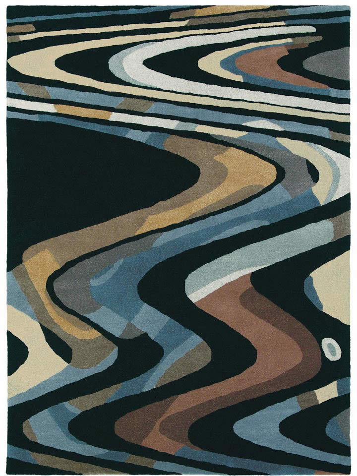 现代风格黑蓝色河流图案图案地毯贴图