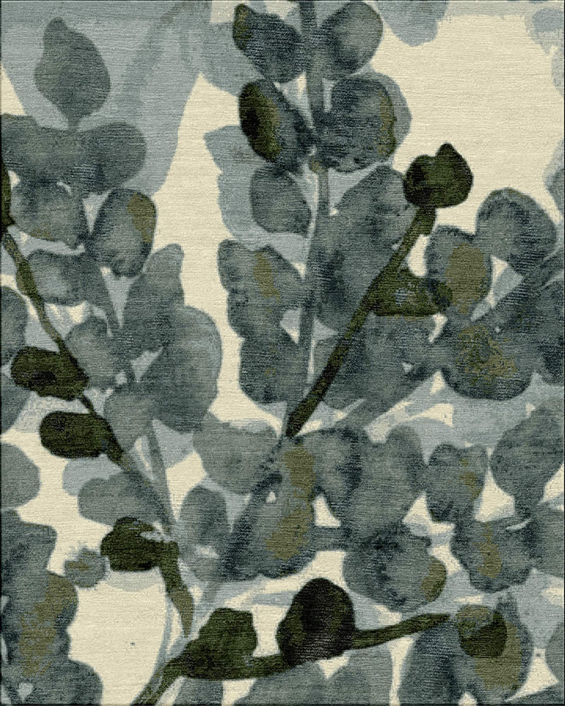 现代风格墨色植物图案地毯贴图-高端定制