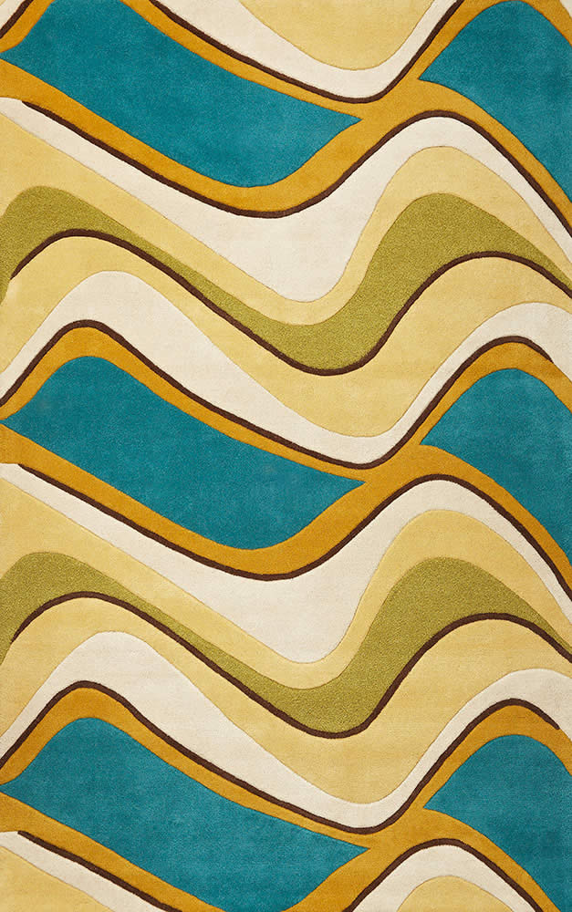 现代风格黄蓝色几何波纹图案地毯贴图