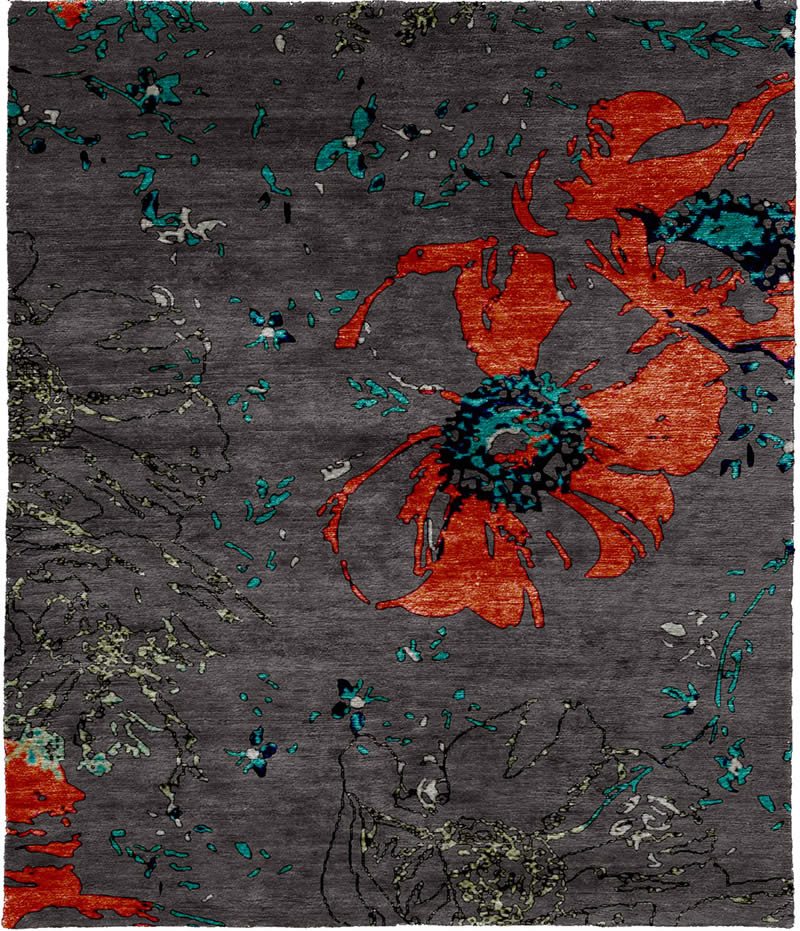 现代风格灰红花朵图案地毯贴图