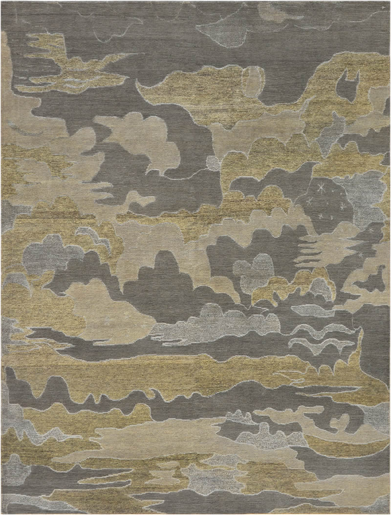 新中式灰咖色山水图案地毯贴图