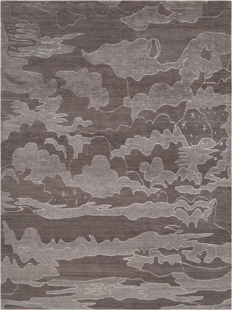新中式咖灰色山水图案地毯贴图