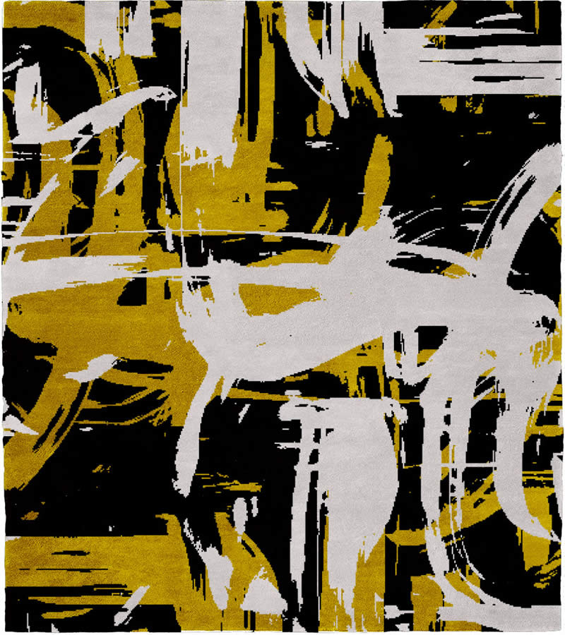 现代风格黑白黄色抽象纹理图案地毯贴图