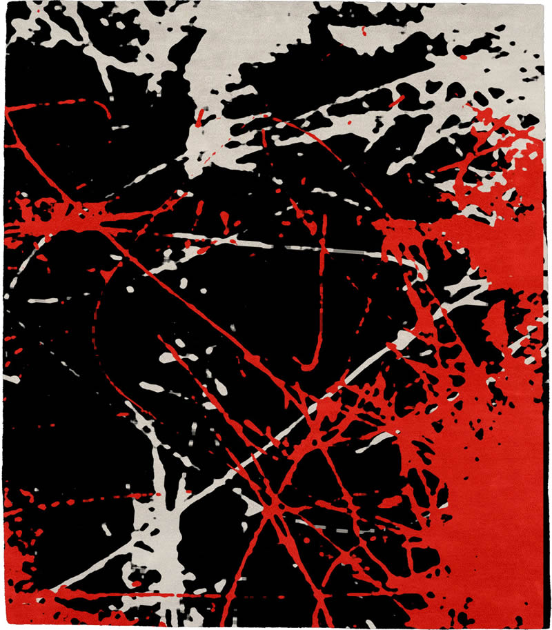 现代风格黑白红色抽象纹理图案地毯贴图