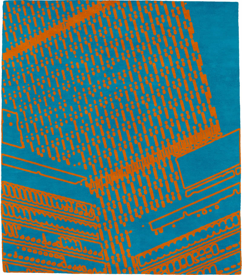 现代风格蓝橘色简单几何纹理图案地毯贴图