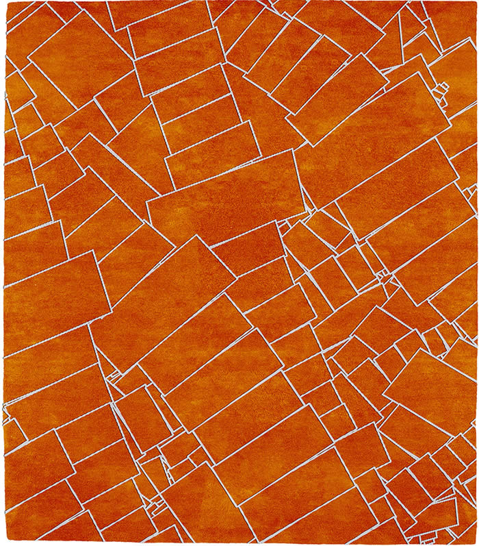 现代风格橘色白色简单几何图案地毯贴图