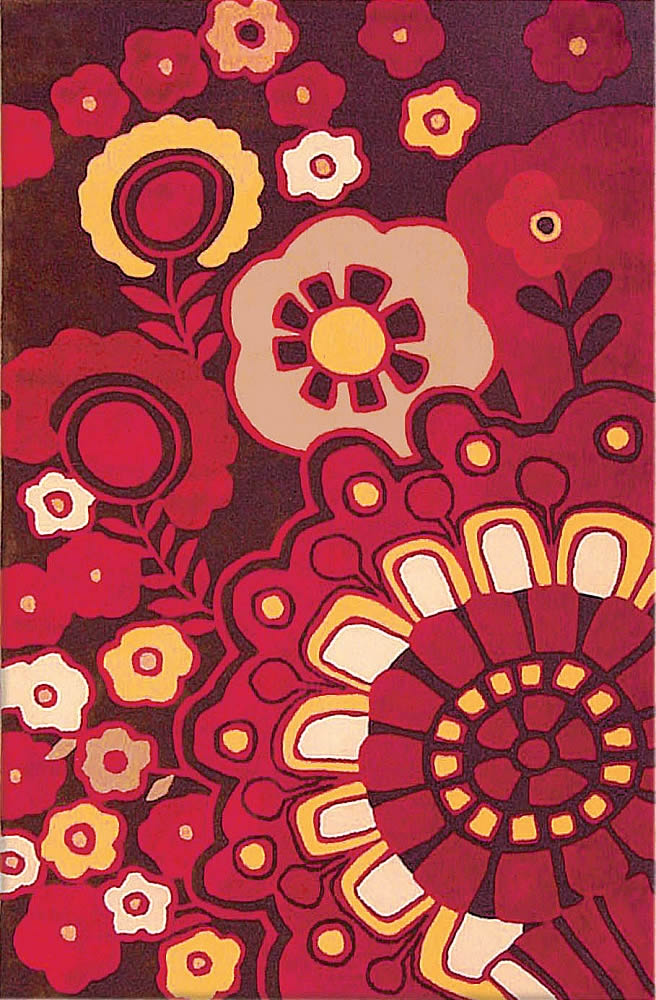 现代风格红色卡通花朵图案地毯贴图