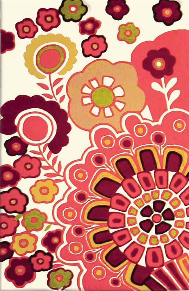 现代风格红白色卡通花朵图案地毯贴图