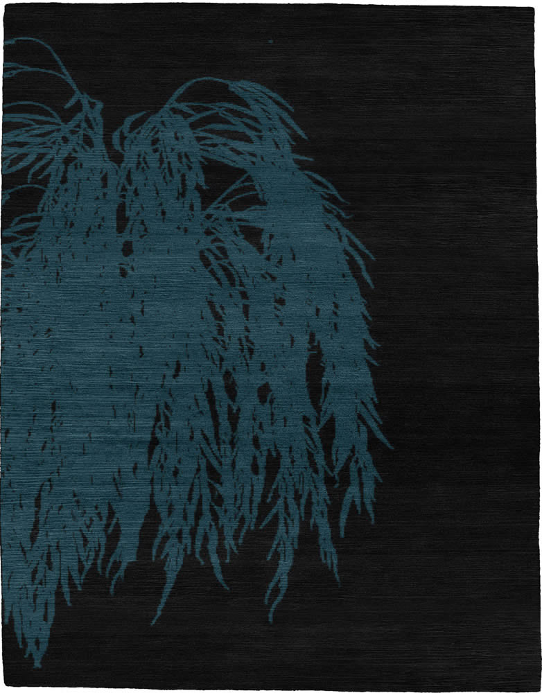 现代风格黑色青蓝色植物图案地毯贴图