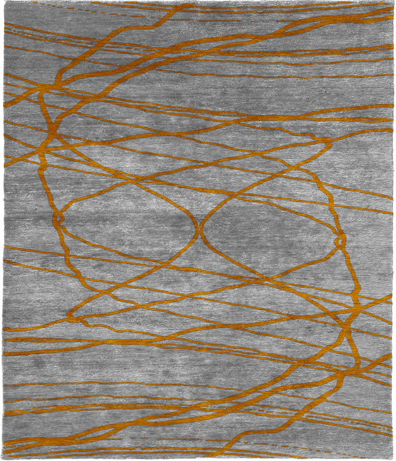 现代风格蓝灰色橘色条纹抽象图案地毯贴图