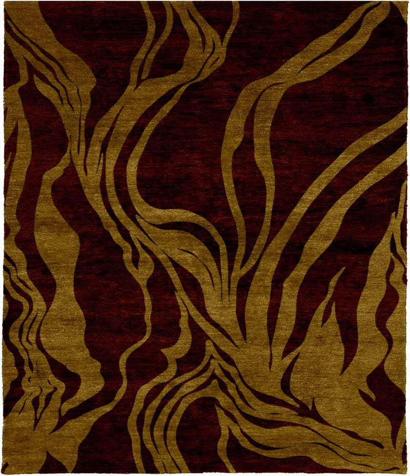 现代风格暗红金黄色海草图案地毯贴图