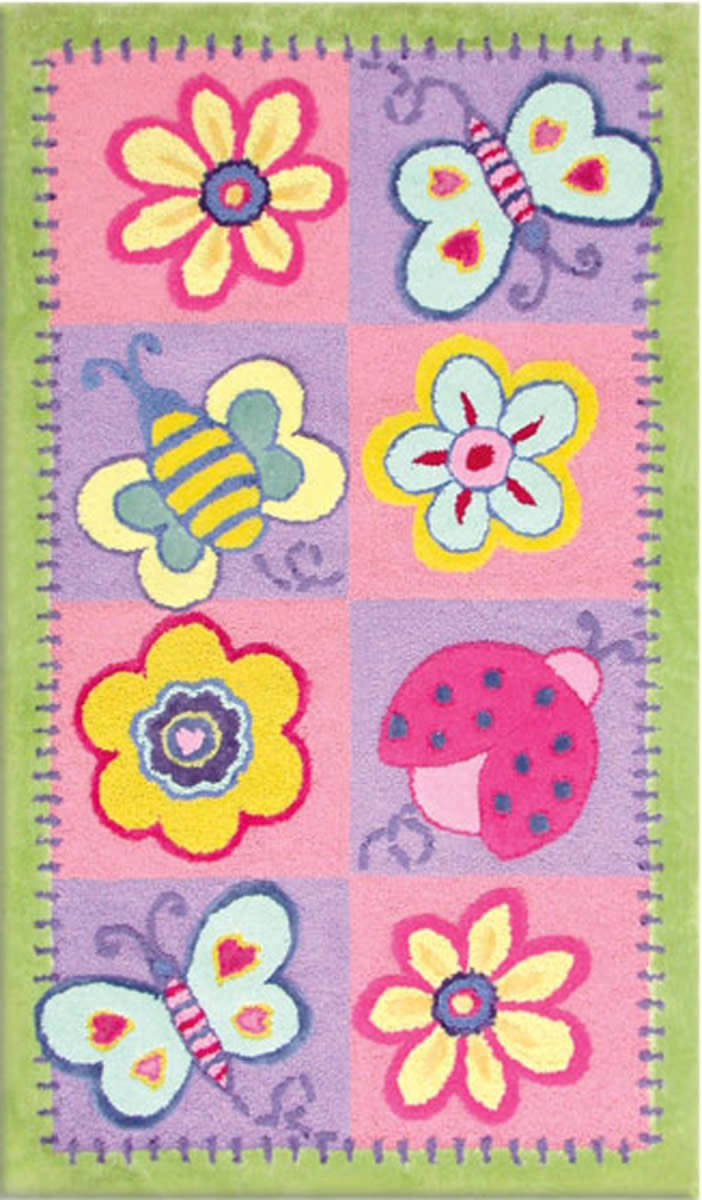现代风格蜜蜂花朵图案儿童地毯贴图