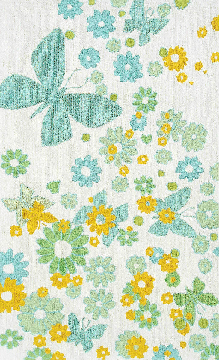 现代风格蓝色蝴蝶花朵图案儿童地毯贴图