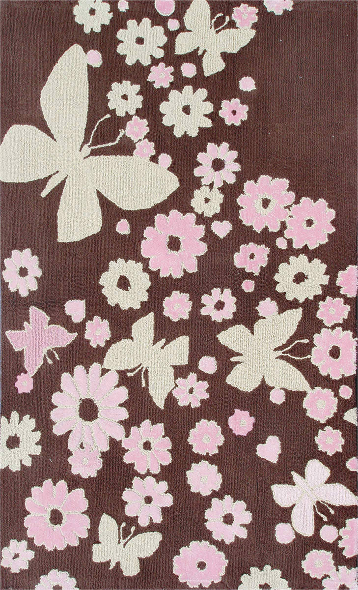 现代风格深咖色花朵蝴蝶图案儿童地毯贴图