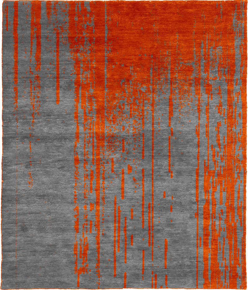 现代风格灰墨色橘红色抽象图案地毯贴图