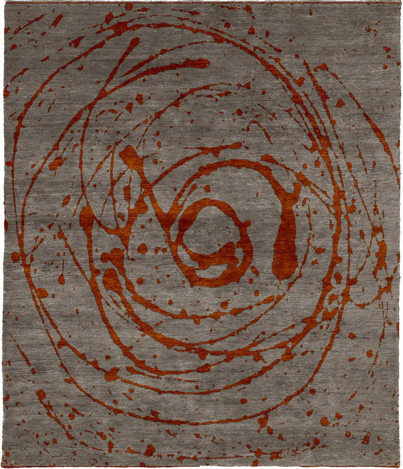 新中式灰咖色橘色甩墨图案地毯贴图