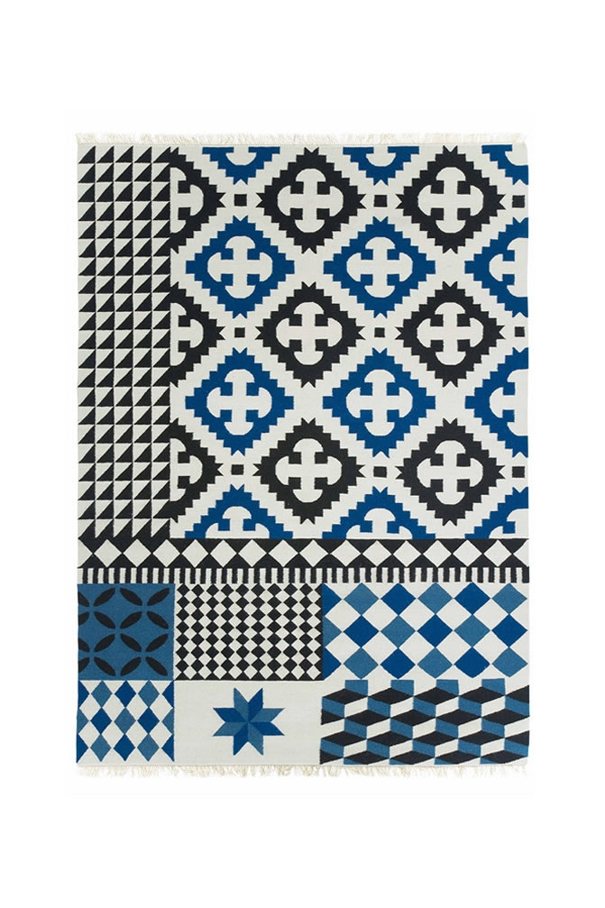 现代风格黑蓝白色简单几何图案地毯贴图