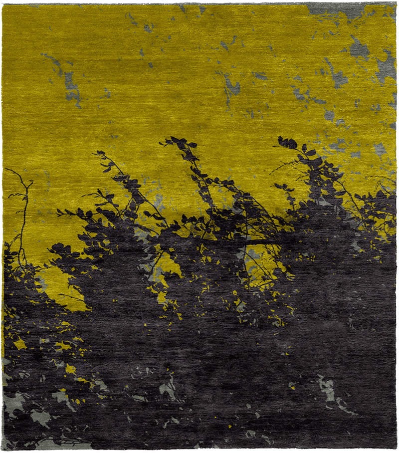 现代美式灰黄色植物叶子图案地毯贴图