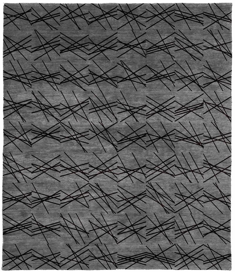 现代风格灰黑色几何条纹图案地毯贴图