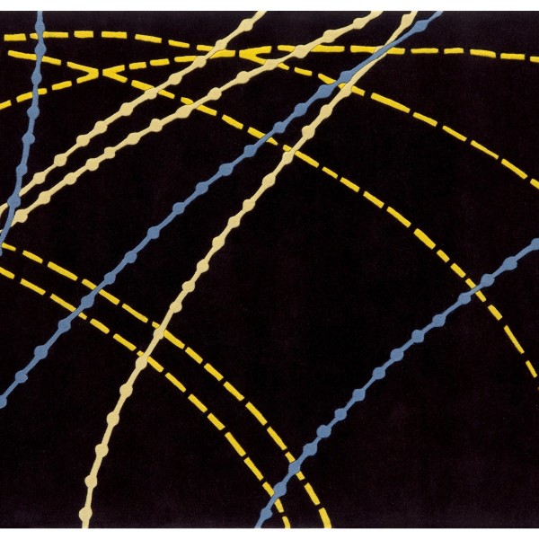 现代风格黑蓝黄色简单线条图案地毯贴图