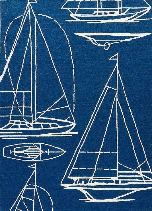 现代风格蓝白色小船图案儿童地毯贴图