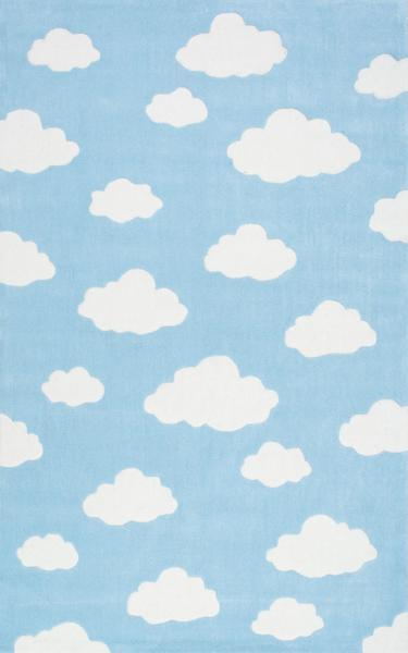 现代风格蓝白色小云朵图案儿童地毯贴图
