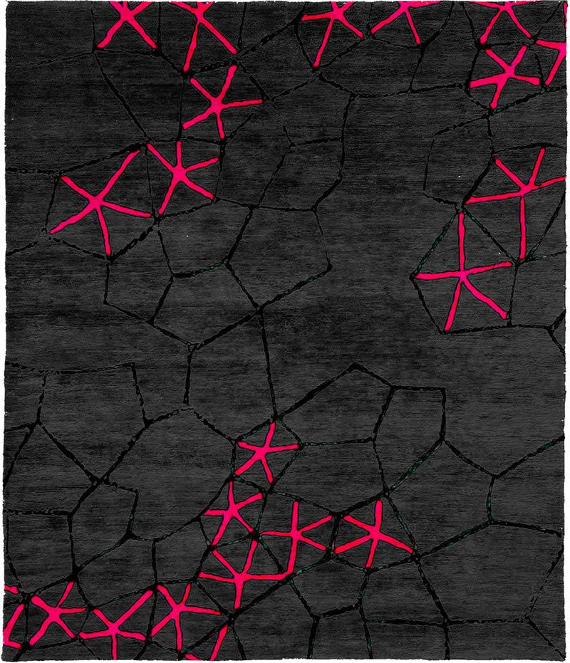 现代风格深灰色黑红色几何图案地毯贴图
