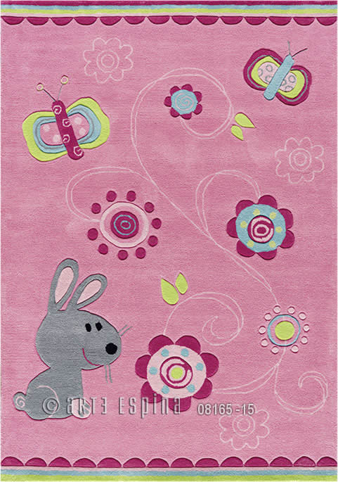 现代风格粉色花朵蝴蝶兔子图案儿童地毯贴图