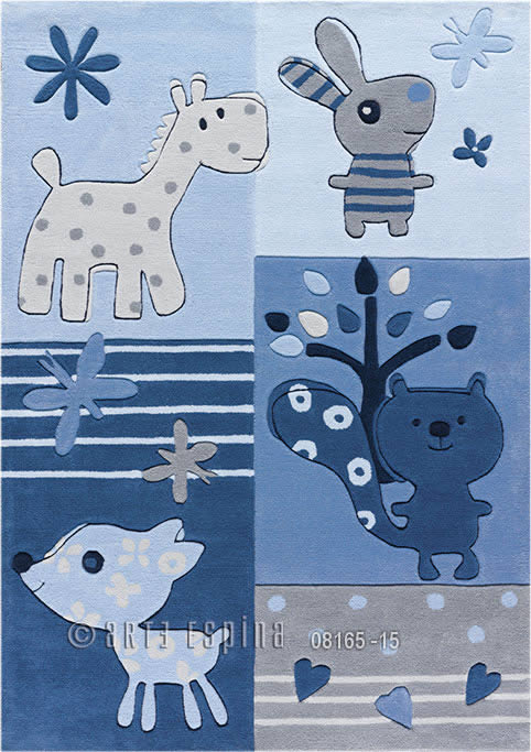 现代风格蓝色小动物图案儿童地毯贴图
