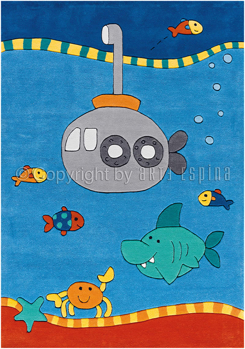 现代风格海洋动物潜水艇图案儿童地毯贴图