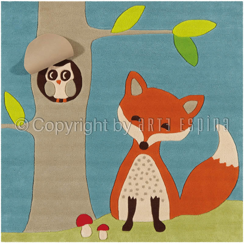 现代风格狐狸小鸟图案儿童地毯贴图