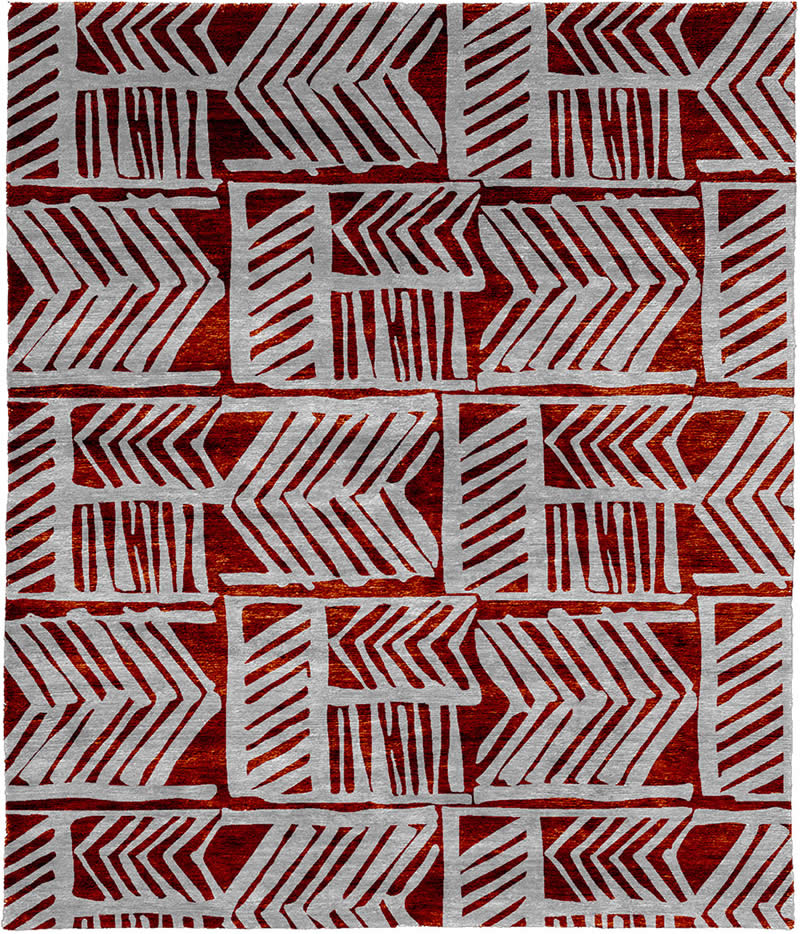 现代风格灰红色几何图案地毯贴图
