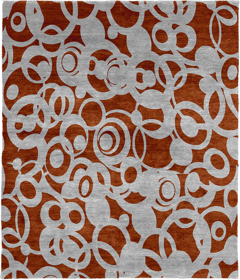 现代风格灰咖红色抽象圆圈图案地毯贴图