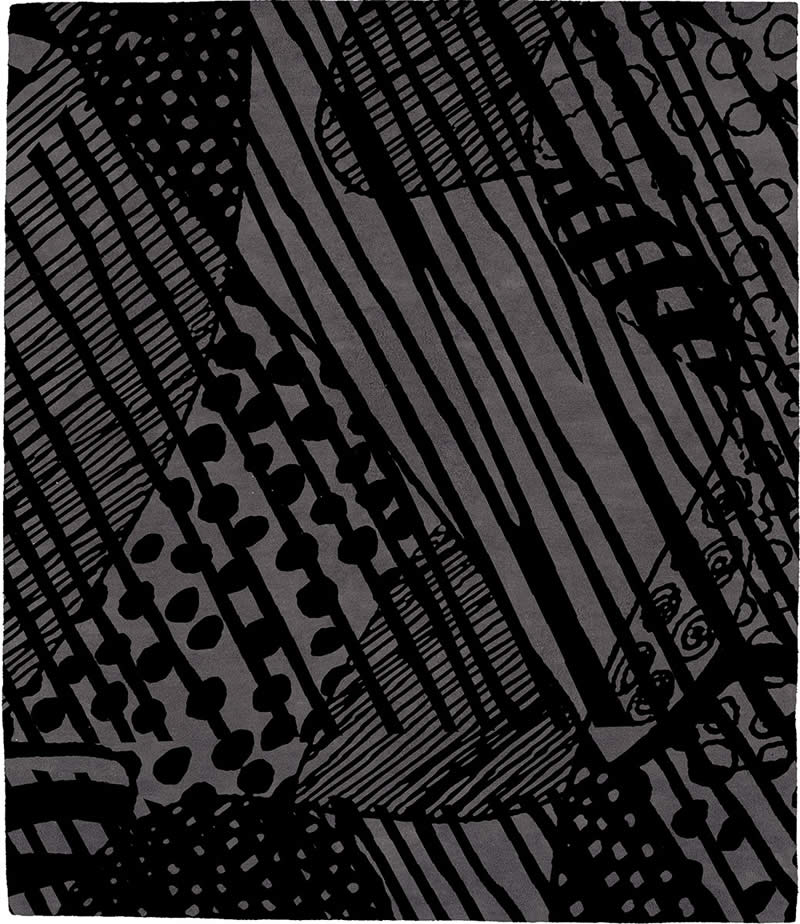 现代风格黑灰色抽象纹理图案地毯贴图